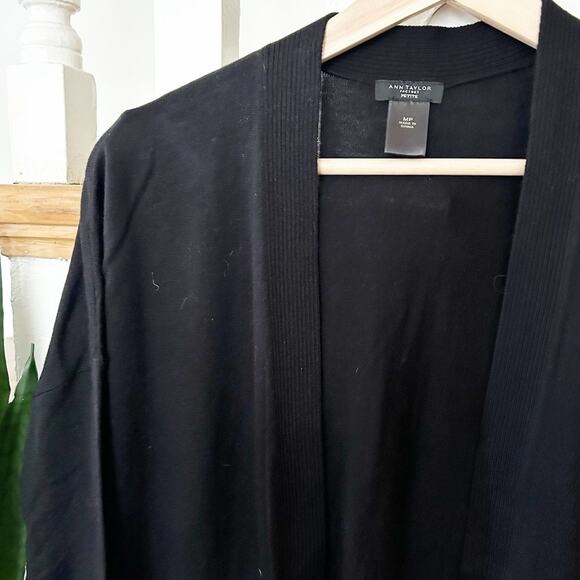Ann Taylor Factory Black Long Sleeve Open Front Ribbed Knit Cardigan Size PM - Picture 3 of 7